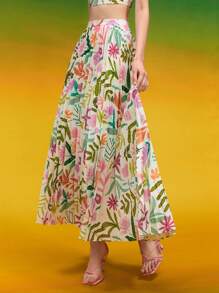 Miriam Omar Falda plisada con estampado floral de diseñador - Multicolor - Ver 4