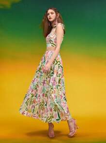 Miriam Omar Falda plisada con estampado floral de diseñador - Multicolor - Ver 6