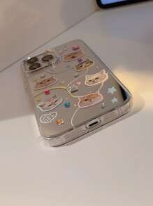 1 pieza Funda de teléfono DIY con personaje de dibujo animado de gato/perro lindo + Rhinestone compatible con series 16/15/14/13/12/11, resistente al agua, a los golpes y a los arañazos - Multicolor - Ver 4