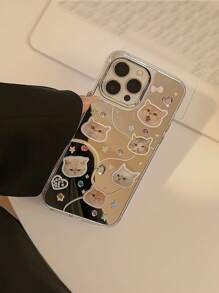 1 pieza Funda de teléfono DIY con personaje de dibujo animado de gato/perro lindo + Rhinestone compatible con series 16/15/14/13/12/11, resistente al agua, a los golpes y a los arañazos - Multicolor - Ver 5