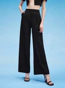 Chiara Solid Flare Leg Trousers - Black - View 1