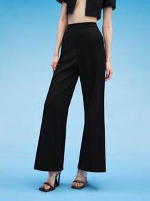 Chiara Solid Flare Leg Trousers - Black - View 4