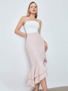 MOTF PREMIUM Váy nàng tiên cá bất đối xứng - Màu Hồng baby - Xem 5