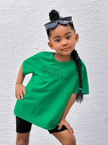 SHEIN Tops con gái lớn màu trơn Giải trí - màu xanh lá - Xem 1