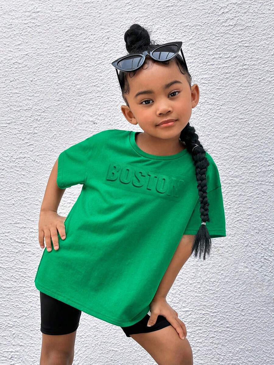 SHEIN Tops con gái lớn màu trơn Giải trí - màu xanh lá - Xem 1