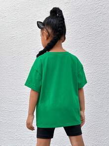 SHEIN Tops con gái lớn màu trơn Giải trí - màu xanh lá - Xem 2