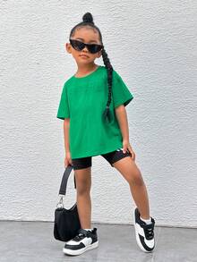 SHEIN Tops con gái lớn màu trơn Giải trí - màu xanh lá - Xem 3