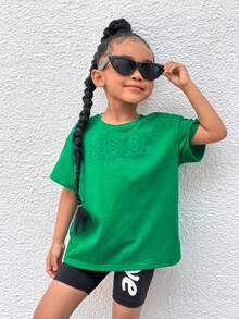 SHEIN Tops con gái lớn màu trơn Giải trí - màu xanh lá - Xem 5