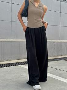 DAZY Solid Halter Top Tank Tops - Khaki - View 5