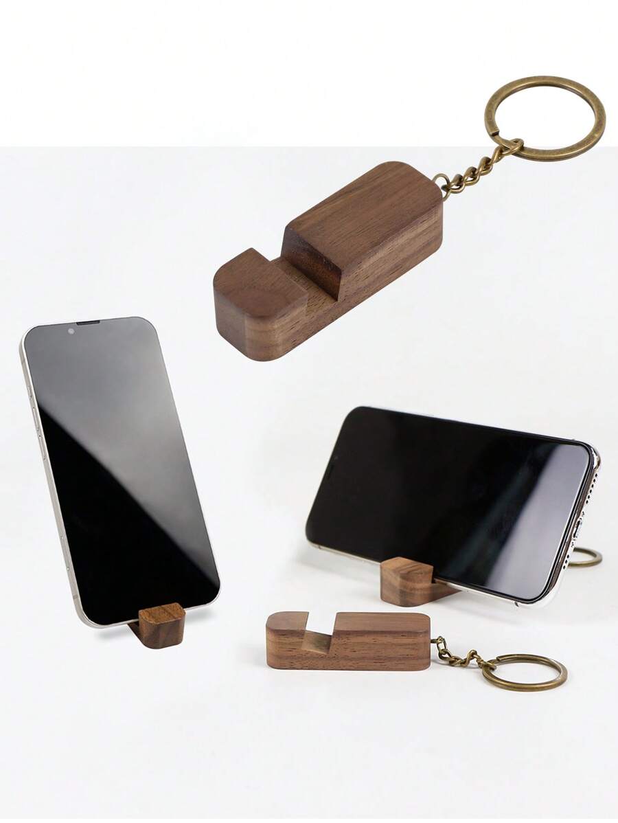 Wooden Desktop Phone Holder - Chocolate Brown - View 1