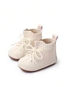 Infant Plain Non-Slip Breathable Knit Detail High-Top Flats For Spring