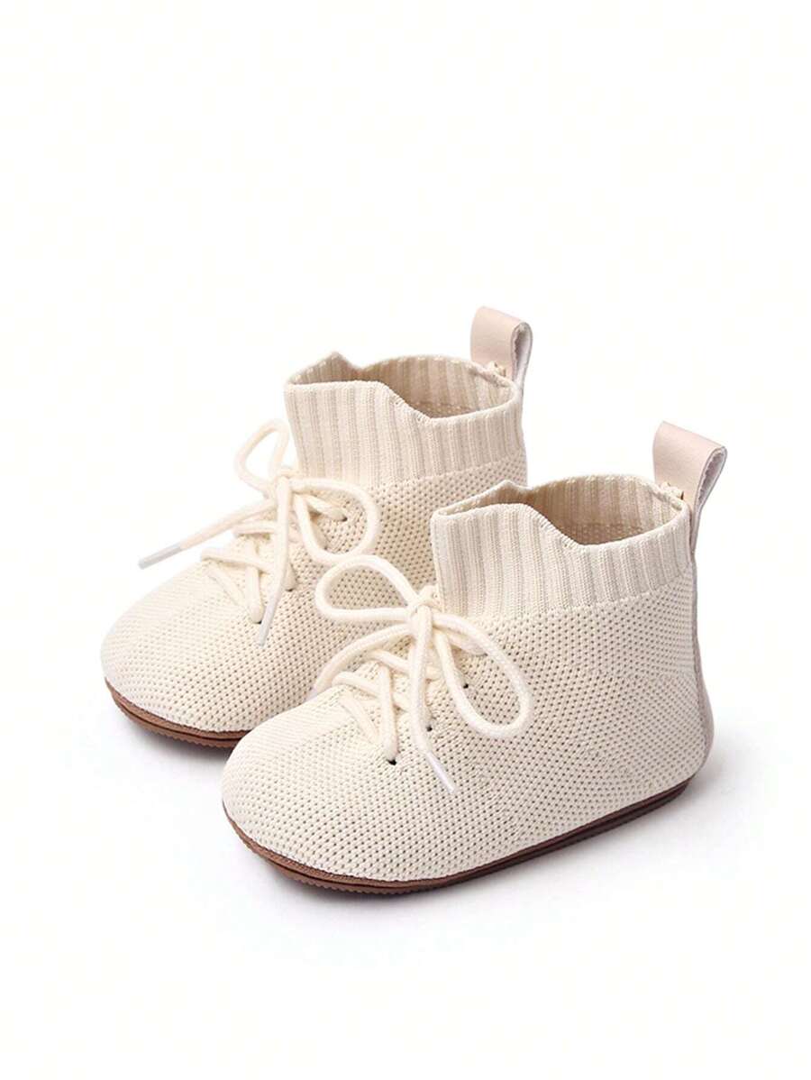 Infant Plain Non-Slip Breathable Knit Detail High-Top Flats For Spring