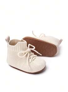Infant Plain Non-Slip Breathable Knit Detail High-Top Flats For Spring