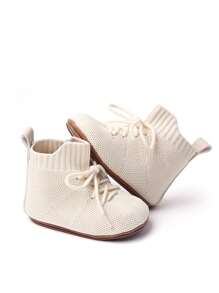 Infant Plain Non-Slip Breathable Knit Detail High-Top Flats For Spring