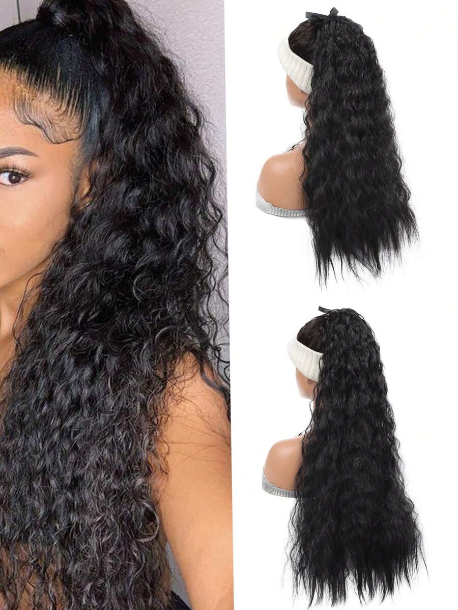 Nối tóc tổng hợp xoăn đuôi ngựa - màu đen - Xem 1