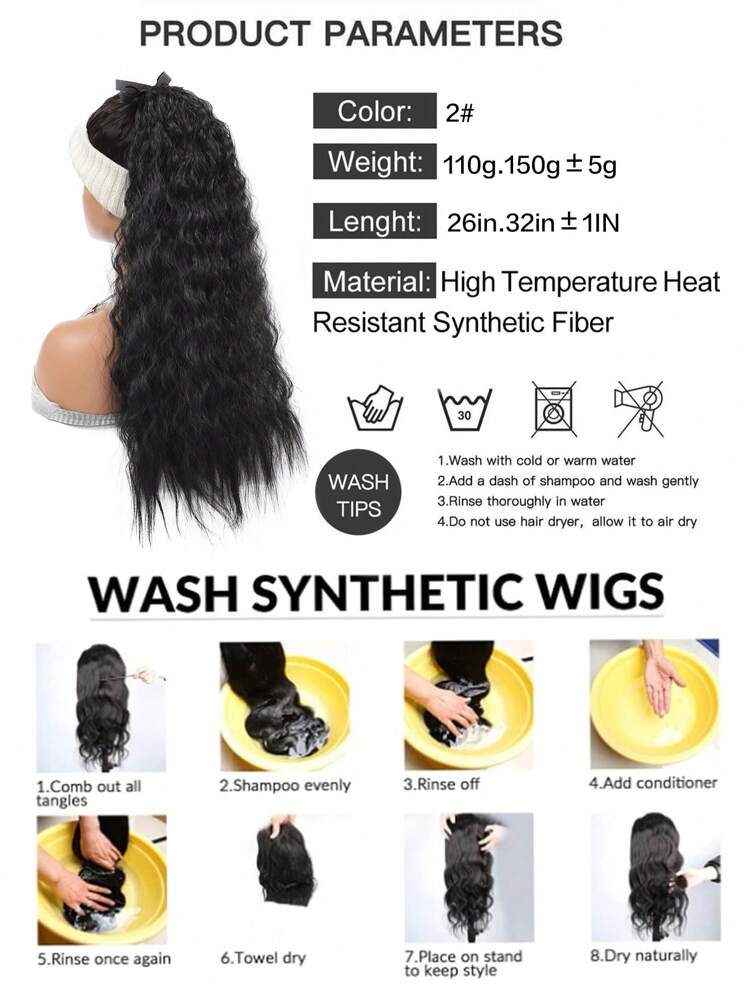 Extensión del pelo rizado coleta sintético - Negro - Añade 6