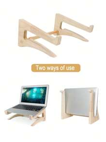 1pc Foldable Portable Wooden Vertical Laptop Stand For Desktop Laptop, Compatible With 11-18 Inches - Beige - View 7