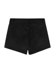 Shorts en mezclilla unicolor de talle alto - Negro - Ver 2