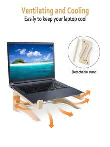 1pc Foldable Portable Wooden Vertical Laptop Stand For Desktop Laptop, Compatible With 11-18 Inches - Beige - View 6