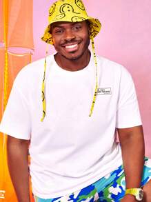 Manfinity Hombres Camiseta de hombros caídos con estampado de slogan - Blanco - Ver 1