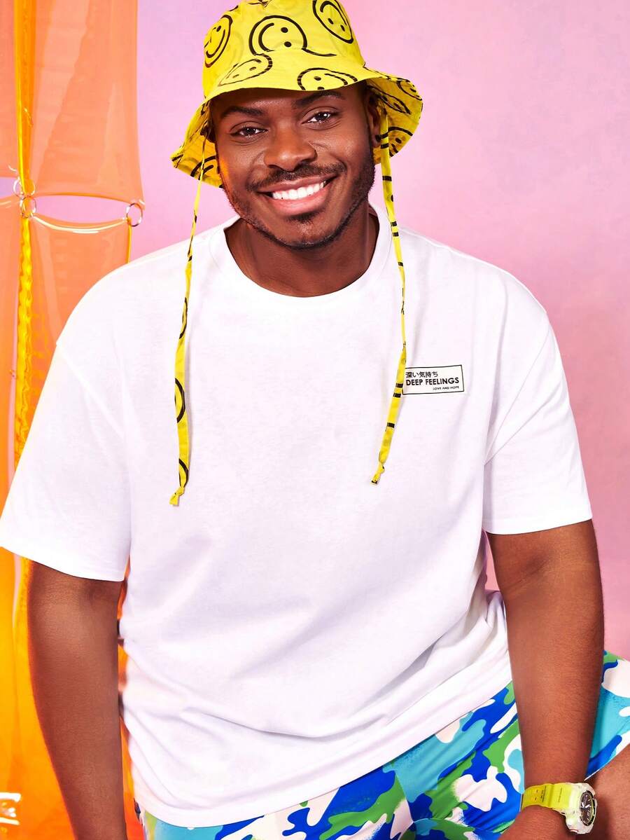 Manfinity Hombres Camiseta de hombros caídos con estampado de slogan - Blanco - Ver 1