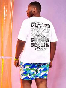 Manfinity Hombres Camiseta de hombros caídos con estampado de slogan - Blanco - Ver 4