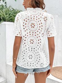 Breezaya 幾何刺繡鏤空襯衫 - 白色 - 查看 4