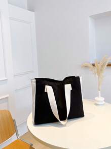 女士超大容量時尚印花簡約字母手提包大容量時尚便攜適合旅行適合上學適合出行簡約款式純色適合學生學習用品 - 黑色 - 查看 4