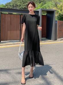 DAZY Đầm Viên lá sen màu trơn Dễ thương - màu đen - Xem 6