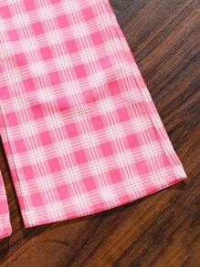 SHEIN 女孩花和標語圖案T恤&格紋印花長褲