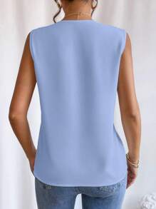 EMERY ROSE Solid V Neck Sleeveless Blouse - Baby Blue - View 2
