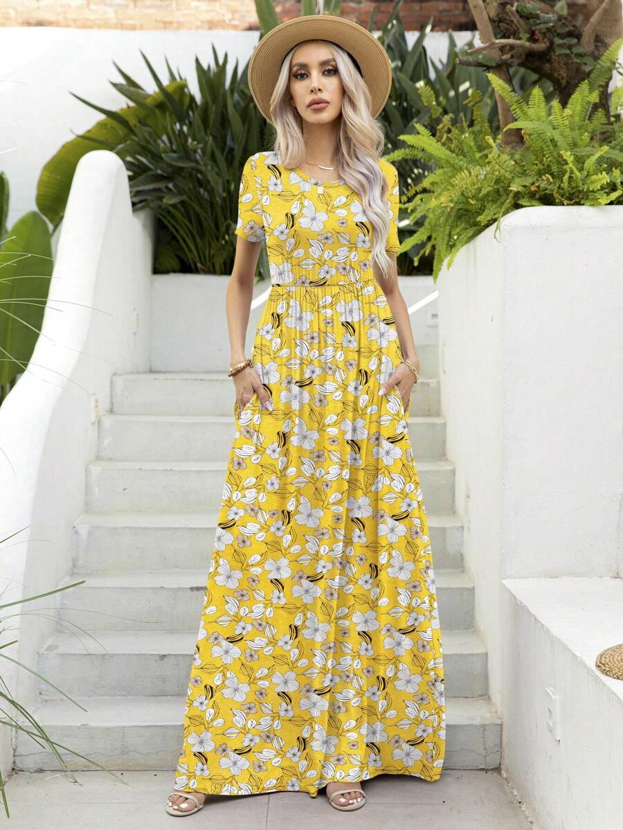 DEARCASE Đầm Túi Hoa Tất cả trên in Boho - Màu vàng - Xem 1