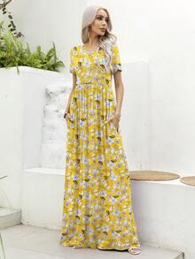 DEARCASE Đầm Túi Hoa Tất cả trên in Boho - Màu vàng - Xem 3