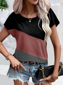 SHEIN LUNE T-Shirt mit Farbblock, Dolmanärmeln,