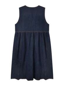 Solid Button Front Denim Dress - Blue - View 2