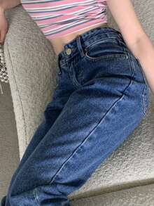 Jeans de pierna recta unicolor - Azul lavado medio - Ver 5