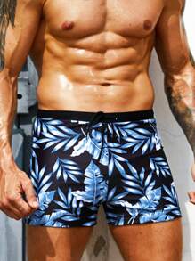 Manfinity 男士熱帶圖案腰部抽繩泳褲 - 彩色 - 查看 1