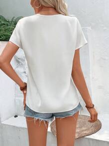 SHEIN LUNE Floral Embroidery Batwing Sleeve Blouse - White - View 2