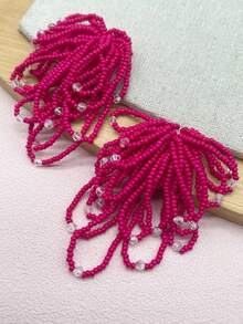 2 chiếc bông tai thả hoa đính cườm - Màu đỏ tím - Xem 2