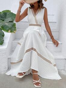 SHEIN VCAY Contrast Lace A-line Dress - White - View 1