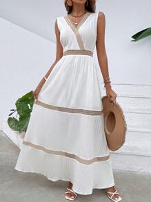 SHEIN VCAY Contrast Lace A-line Dress - White - View 4