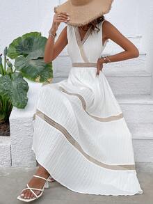 SHEIN VCAY Contrast Lace A-line Dress - White - View 5