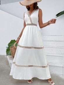 SHEIN VCAY Contrast Lace A-line Dress - White - View 6