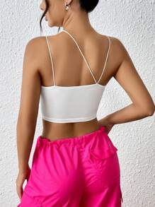 SHEIN EZwear Solid Asymmetrical Neck Crop Top
