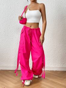 SHEIN EZwear Solid Asymmetrical Neck Crop Top