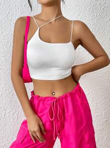 SHEIN EZwear Solid Asymmetrical Neck Crop Top