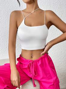 SHEIN EZwear Solid Asymmetrical Neck Crop Top