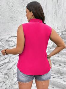 SHEIN LUNE 大碼青果領圍裹側打結無袖襯衫 - 玫紅色 - 查看 2