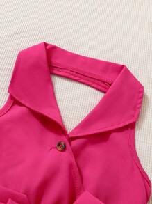 SHEIN Cô Gái Trẻ Viền xếp Thắt lưng Váy dây - Màu Hồng Tươi - Xem 7