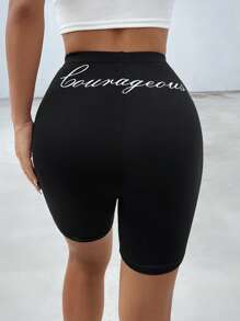 SHEIN EZwear Letter Graphic Cycling Shorts - Black - View 2